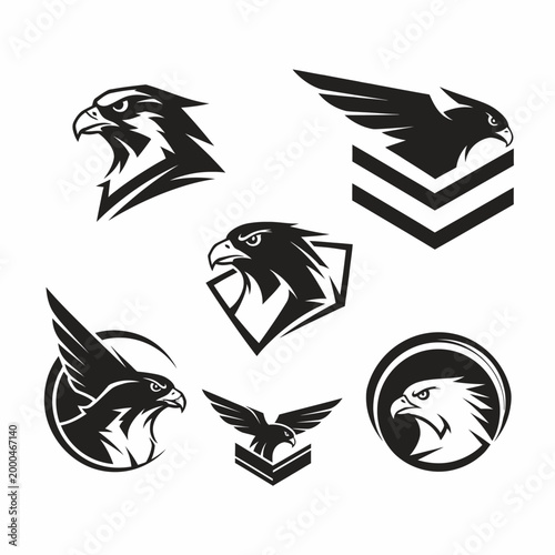 Eagle Head Logos Set, Hawk Symbols, Falcon Emblems - Vector Graphics