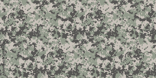 Abstract digital camouflage pattern.  Seamless texture in muted greens and greys, ideal for backgrounds, website design, militarythemed projects, or fashion prints.