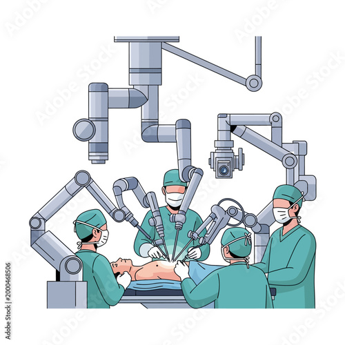 Robotic Surgery Team Performing Minimally Invasive Operation