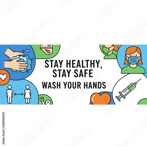 Stay Healthy, Stay Safe, Wash Your Hands: Hygiene and Prevention Icons