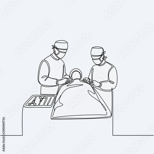 Surgeons Performing Operation: Continuous Line Art Style
