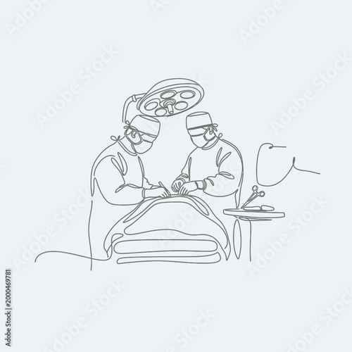 Surgeons Performing Operation in Operating Room - Continuous Line Art