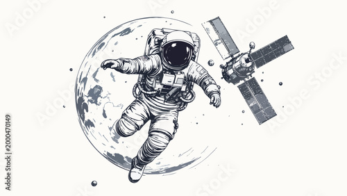 Astronaut floating in space exploring cosmos mission