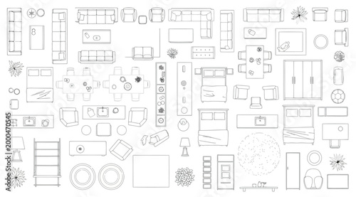 Foto Top view furniture collection for floor plans architectural symbols of sofas, be