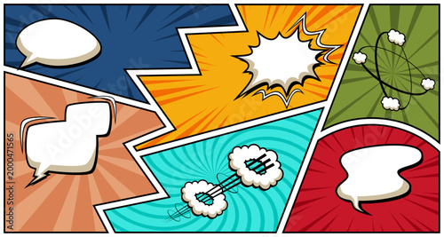 Comic Book Pop Art Background with Speech Bubbles and Explosion Panels