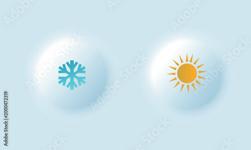 Neumorphic weather icons set with sun and snowflake for climate control mobile app UI design