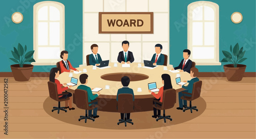 A group of professional business people and businesswomen engage in a productive meeting and teamwork communication while sitting at a conference table in a modern office workspace