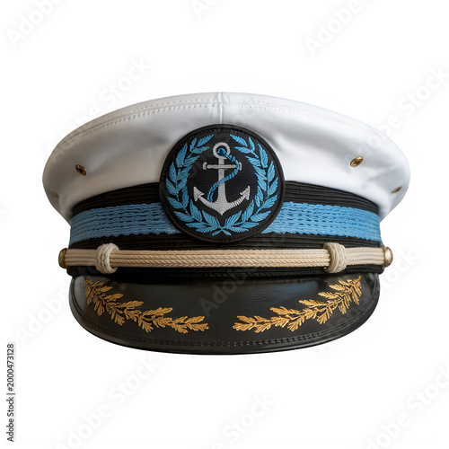 Nautical captain hat with anchor emblem isolated on transparent background