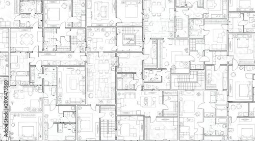 Foto Complex architectural floor plan of a large building or apartment complex, detai