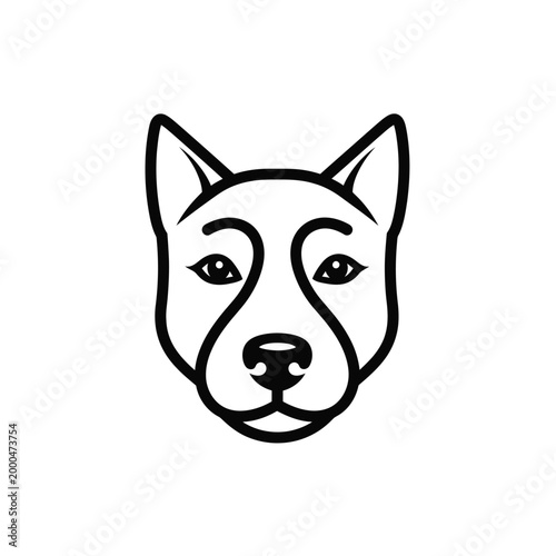 Minimalist dog head icon, simple line art illustration of a canine face, stylized pet portrait for branding, logo design element, vector graphic