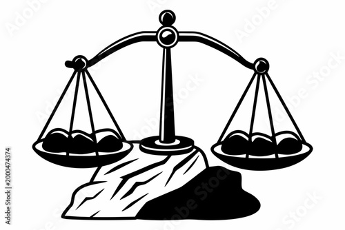 Black and white balance scale vector icon, law and justice symbol, equilibrium sign, financial balance illustration