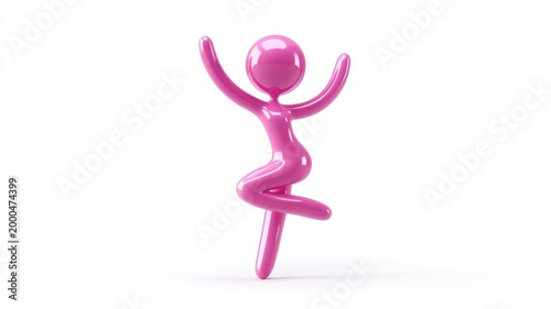Gleaming Pink Humanoid Figure in a Joyful, Dynamic Yoga Pose