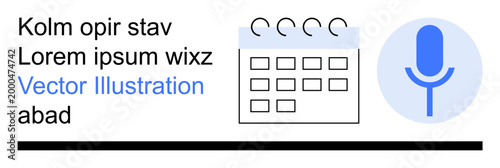 Calendar management, scheduling, digital communication, content planning, organization, interface design. Calendar icon and microphone. Calendar management and scheduling concept