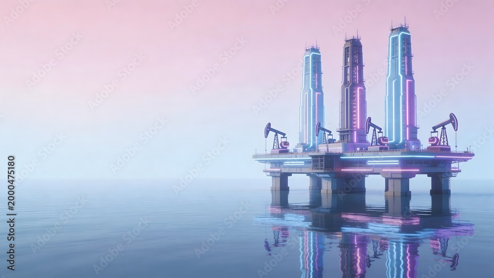 Obraz premium Futuristic oil rig on calm water