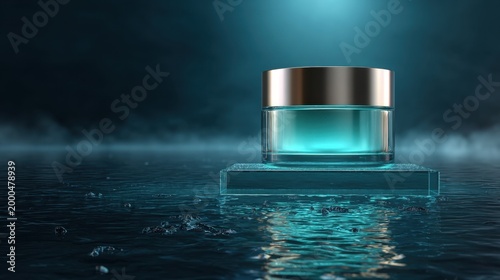 Discover serenity in skincare with deep dark aqua hues and enchanting reflections