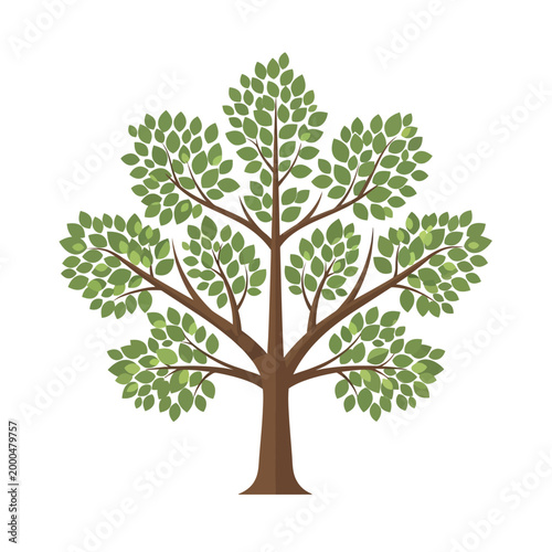 Stylized Tree Illustration with Green Leaves and Brown Trunk on White Background