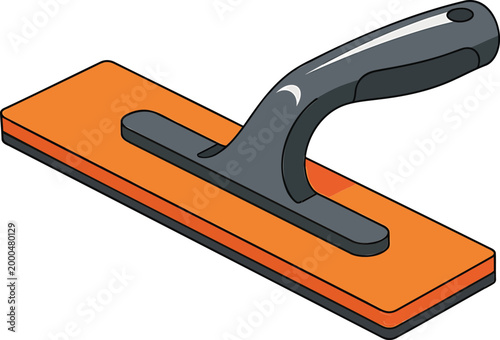 Orange putty knife, gray handle, vector illustration, construction tool, trowel