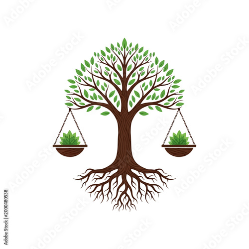Tree of Life Scales Balance Justice Organic Growth Concept