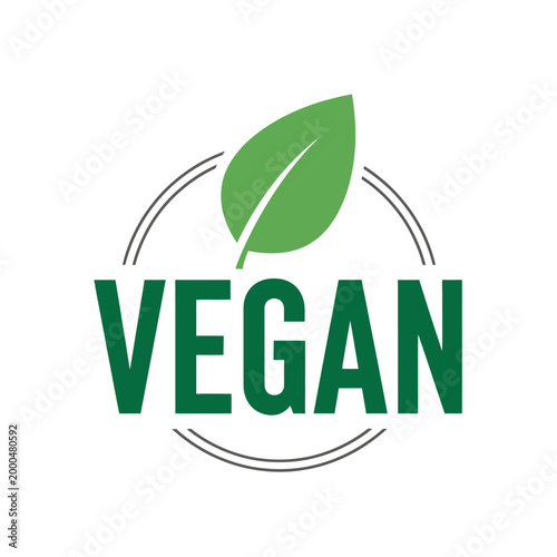 Vegan Logo with Green Leaf and Circle Emblem