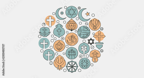 Collection of Religious and Cultural Symbols in a Circular Arrangement