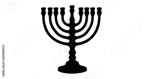 Silhouette of a Hanukkah Menorah, a nine-branched candelabrum central to the Jewish holiday of Hanukkah, displayed against a white background