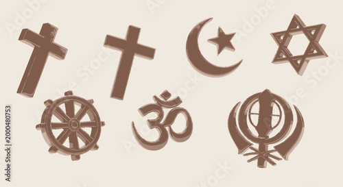 Collection of sacred religious symbols representing different faiths and belief systems