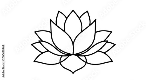 Elegant Outline of a Lotus Flower, Symbolizing Purity, Enlightenment, and Rebirth, Perfect for Spiritual and Wellness Themes