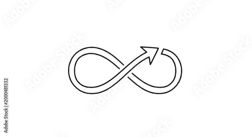 Endless loop with arrow symbolizing continuity, cycle, infinity, and forward movement in a conceptual design