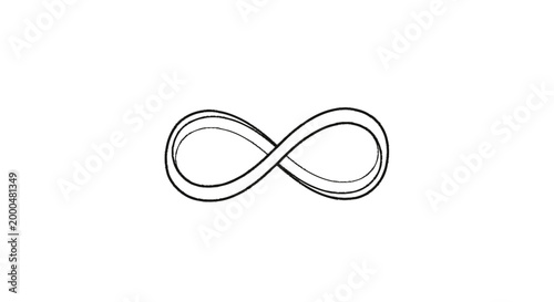 Minimalist black line art infinity symbol, an elegant graphic icon embodying concepts of eternity, endlessness, and continuous spiritual journey or cycle