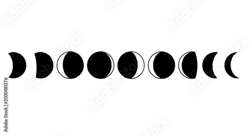 A celestial progression illustrating the waxing and waning phases of the moon in a linear sequence, symbolizing cosmic cycles and natural rhythms