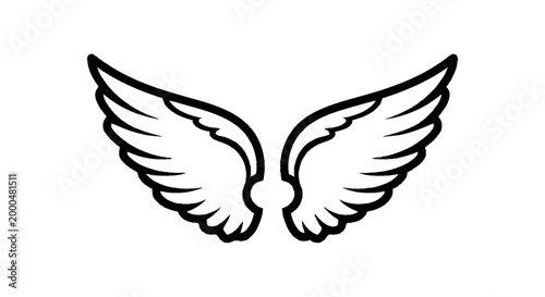 A pair of stylized white wings in black outline against a white background, evoking a sense of freedom, divinity, and aspiration