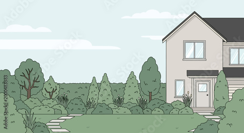 vector illustration of a suburban house and garden