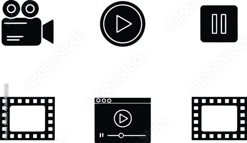 Black silhouette icons representing various film and video production elements