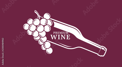 Wine Bottle and Grapes Vector Illustration
