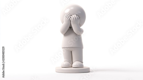 Minimalist White Figure Hiding Its Face in a Universal Gesture of Sorrow