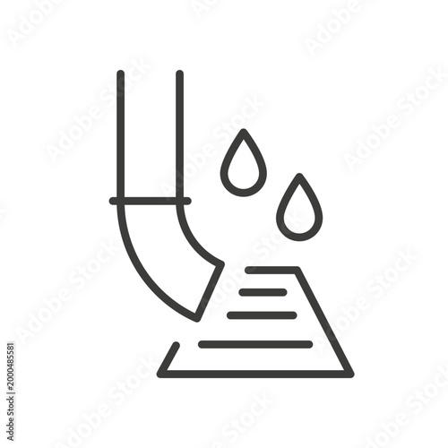 gutter icon, rain pipe, drain water of roof, drainage underground system, outline vector illustration