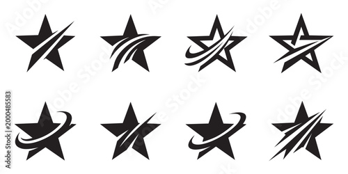 Star logo icon set with dynamic swoosh and abstract shape