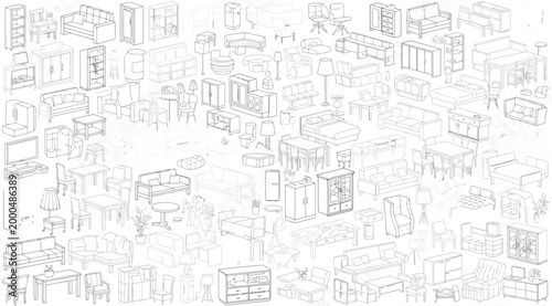 Collection of various furniture items for interior design