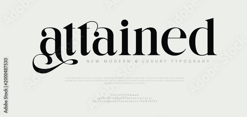 Attained, Luxury beauty font alphabet logo. Typography beautiful minimal elegant classic letter serif fonts fashion wedding vintage retro logos