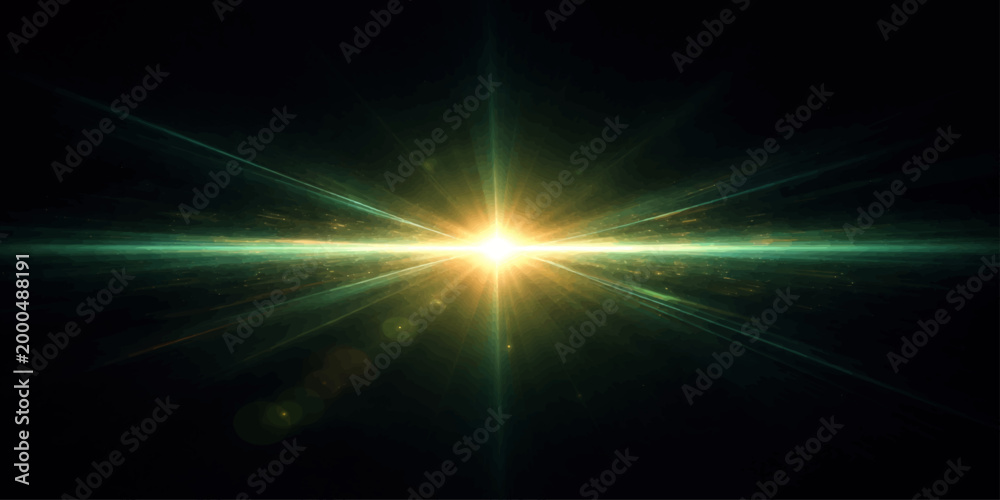 Fototapeta premium Abstract blue space background with glowing stars and bright light energy rays in a dark sky