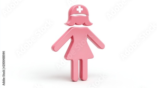 Pink Nurse Icon: Glossy 3D Render on White Background