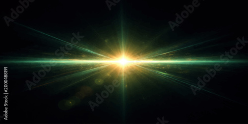 Abstract blue space background with glowing stars and bright light energy rays in a dark sky