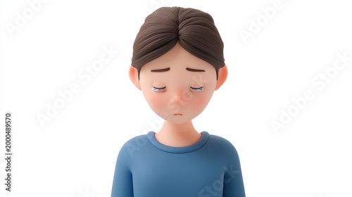 Quiet Sorrow: A 3D Character Portrait with Welling Tears of Sadness