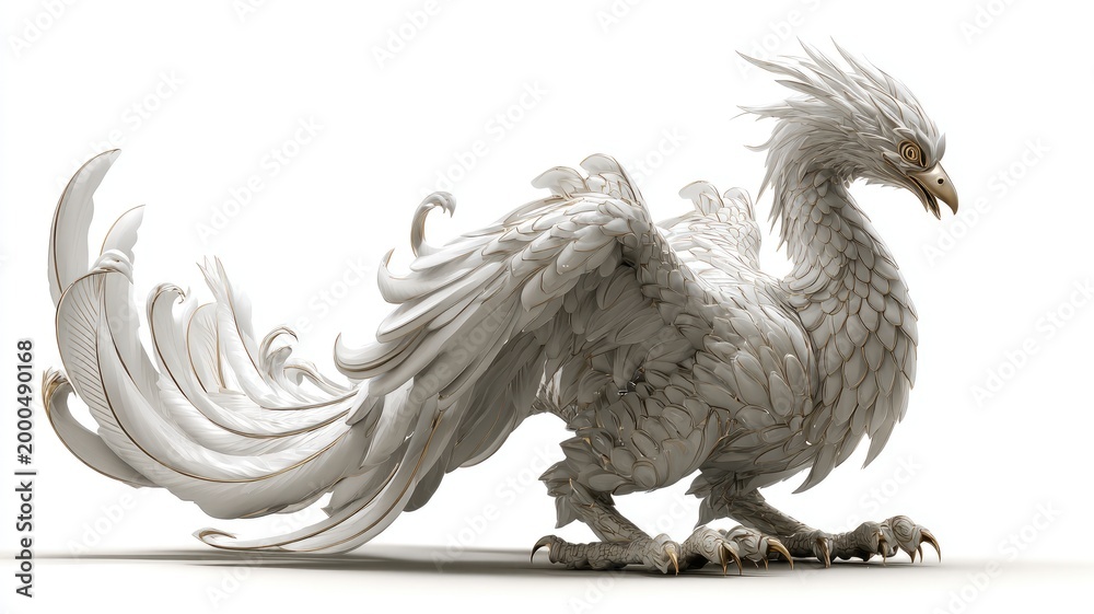 Fototapeta premium Regal White Phoenix with Intricate Gold-Gilded Porcelain Feathers