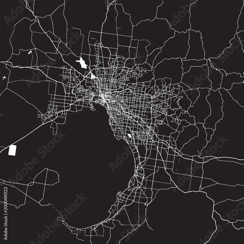 Melbourne Australia Vector Map, Detailed City Street Map Black and White Minimalist Line Art