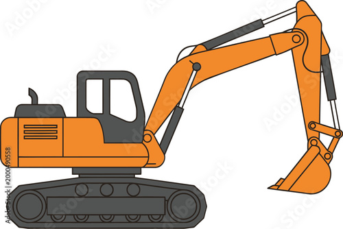 Orange excavator, construction vehicle, heavy equipment, digger, earth mover