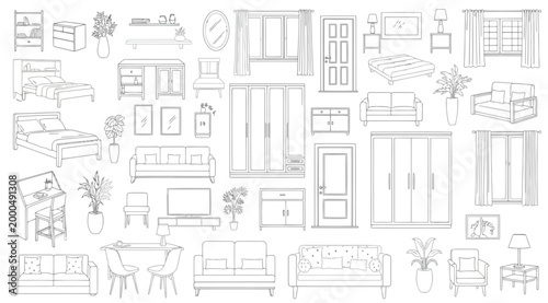 Set of handdrawn furniture icons