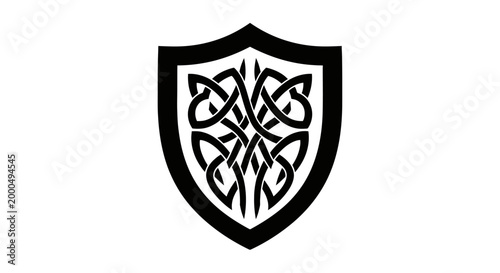Black Celtic Knot Design within a Shield Shape isolated white background
