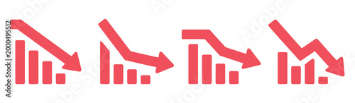 Financial arrow icon, up down graph symbols, green red trend indicators, sales chart movement concept, flat vector illustration
