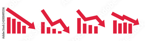 Financial arrow icon, up down trend graphics, green red graph symbols, sales chart movement concept, vector illustration